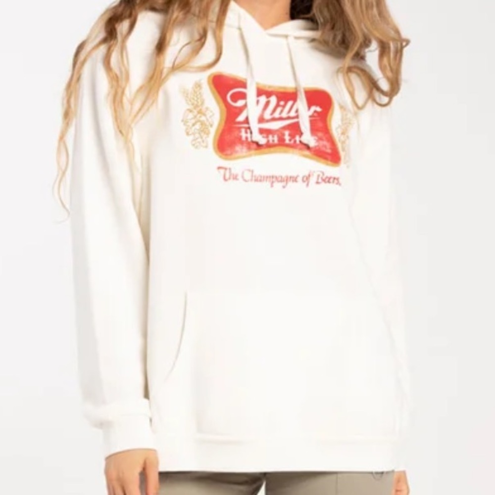 Brew City Women’s Miller High Life Front Graphic Screen Hoodie, Cream, Sz: Small
